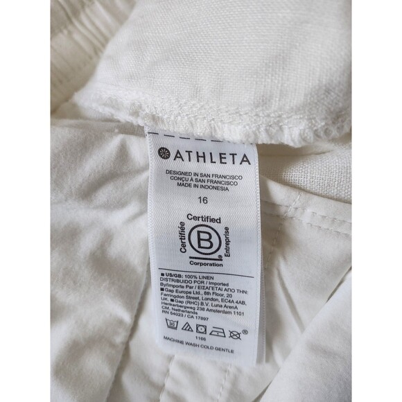 New Athleta Retreat 100% Linen Joggers Pants White Pull On Size 16 NWT Pockets - Picture 11 of 13